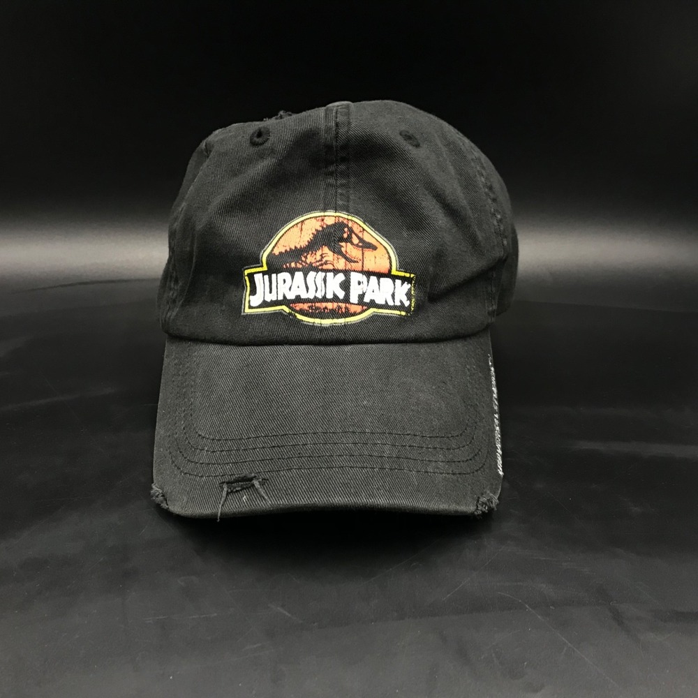 Jurassic Park Universal Studios Black Distressed Adult Baseball Strap Back Hat